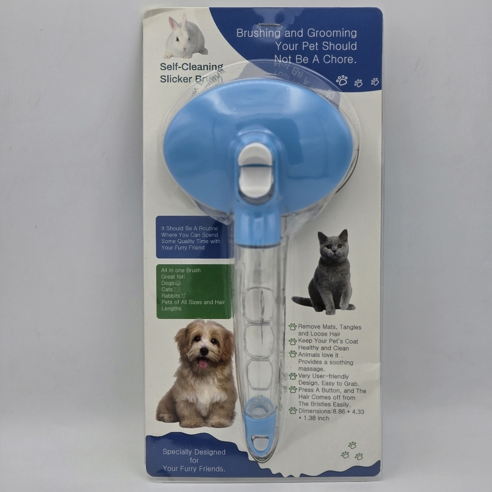 Self-Cleaning Slicker Brush for Dogs - Blue
